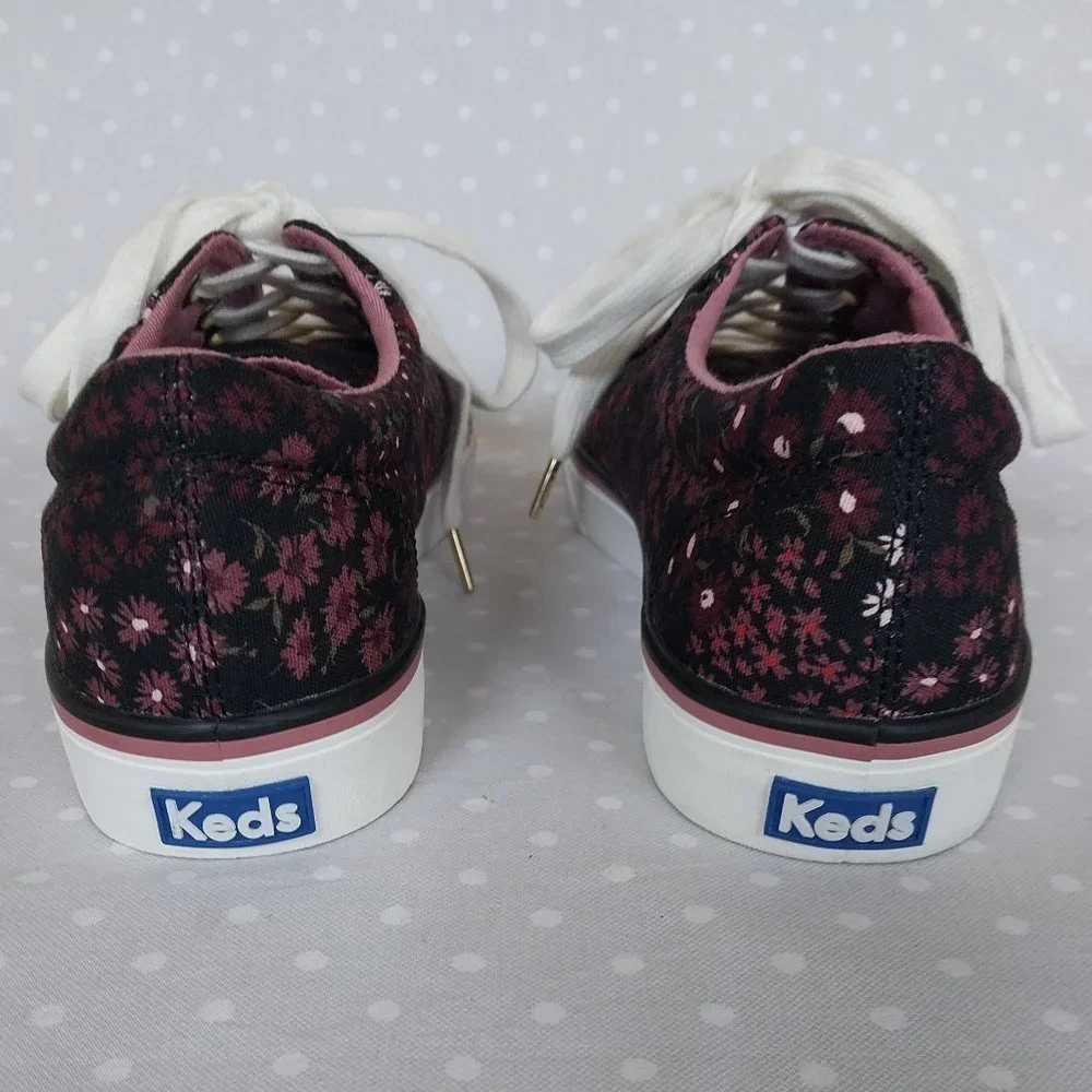 Keds Jump Kick Black and Pink Floral Print Lace Up Sneaker NWOB